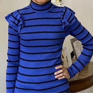 T.La by Anthropologie Blue and Black Striped Knit Top